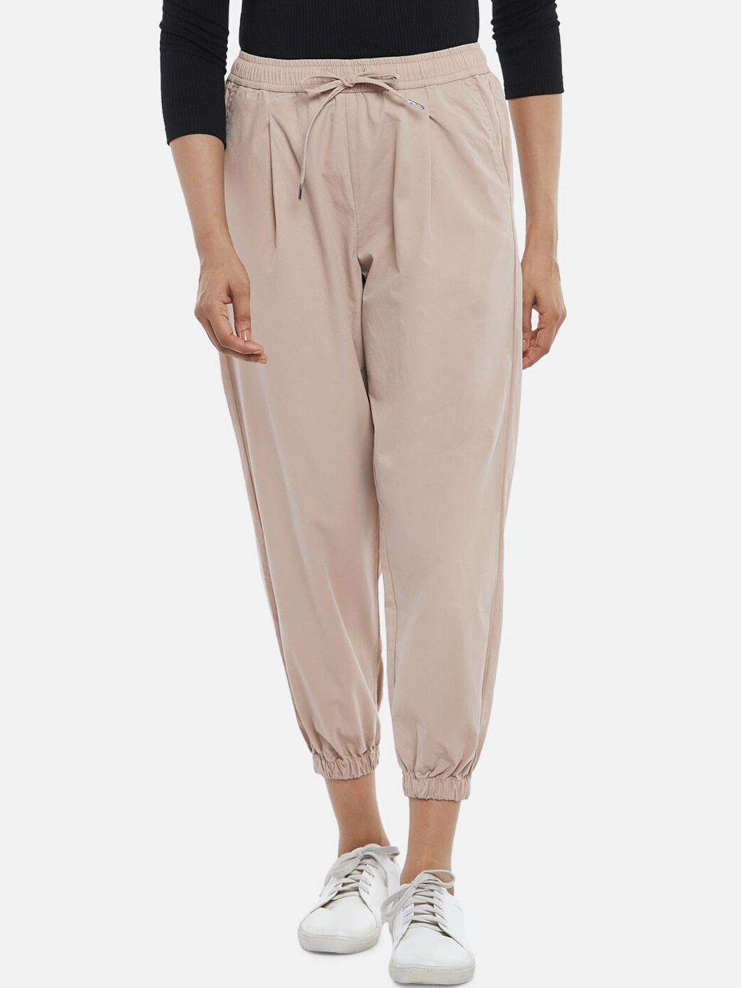 

Honey by Pantaloons Women Beige Solid Cotton Joggers
