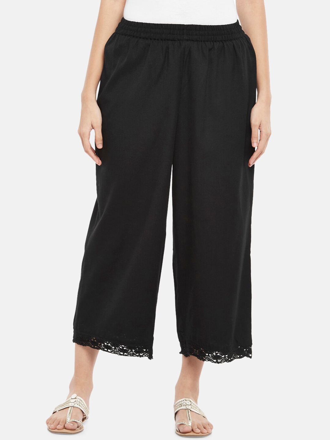 

RANGMANCH BY PANTALOONS Women Black Solid Culottes Trousers