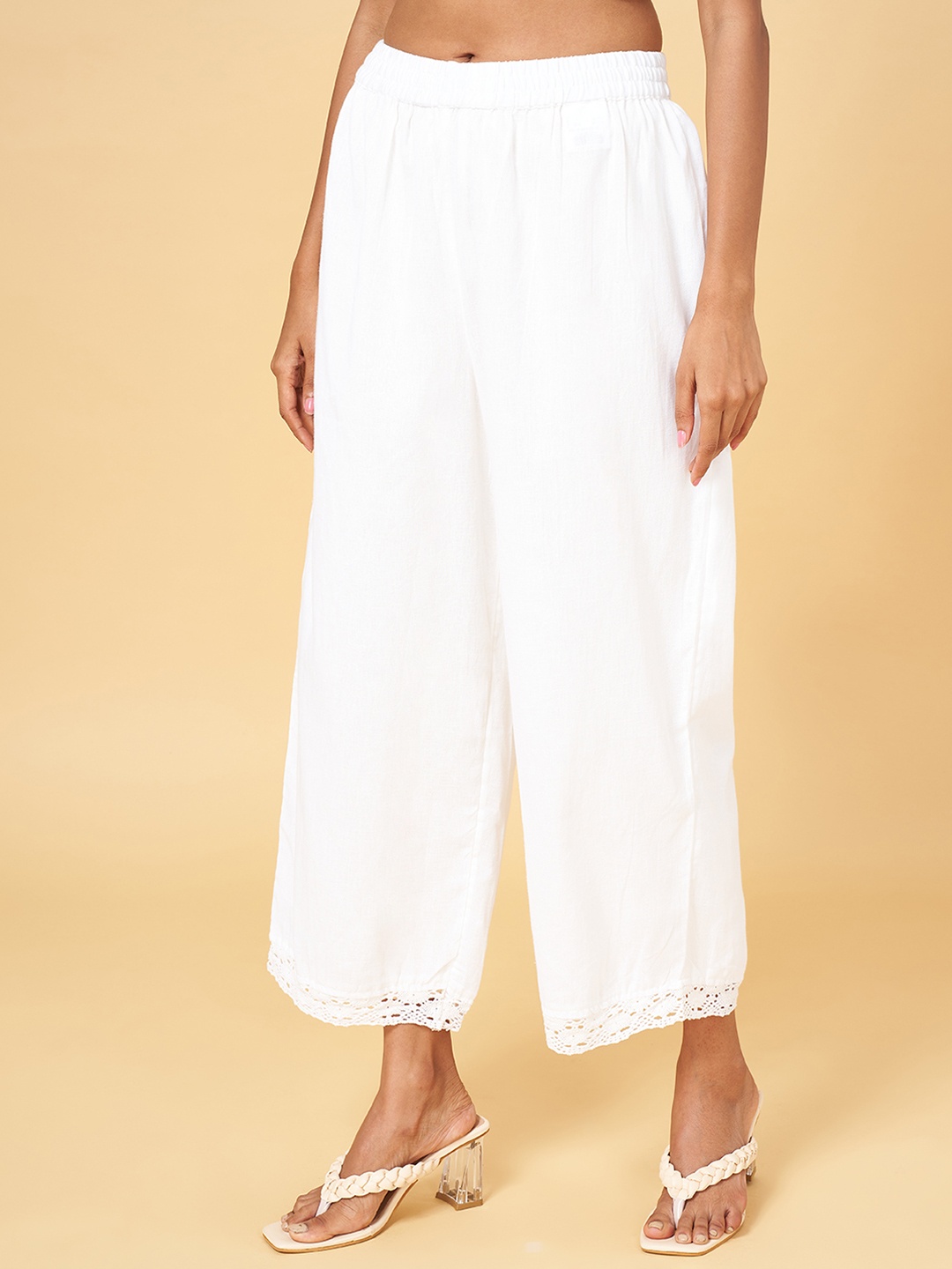 

RANGMANCH BY PANTALOONS Women White Solid Trousers