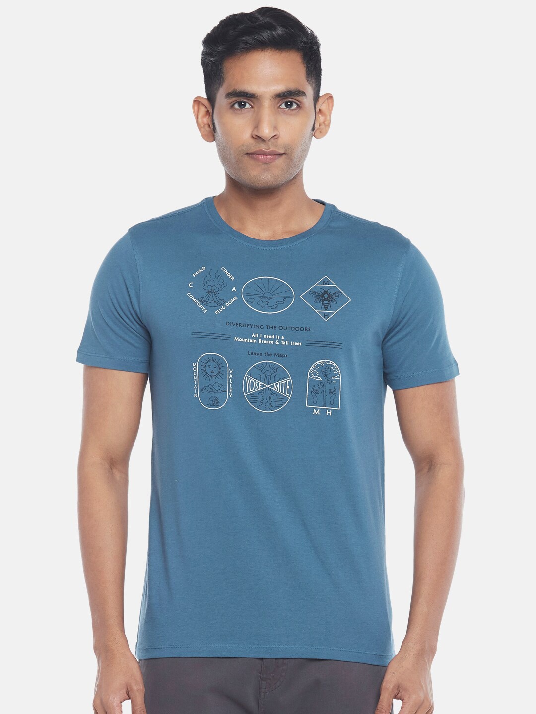 

Urban Ranger by pantaloons Men Blue Printed Slim Fit T-shirt