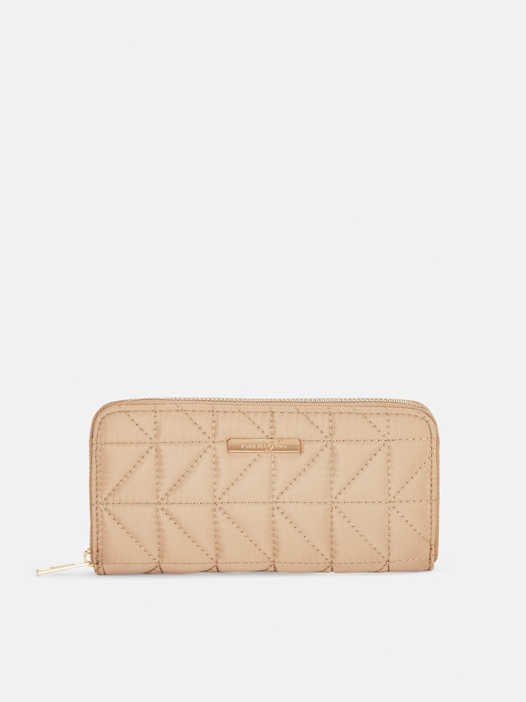 

Forever Glam by Pantaloons Women Textured Quilted PU Zip Around Wallet, Beige