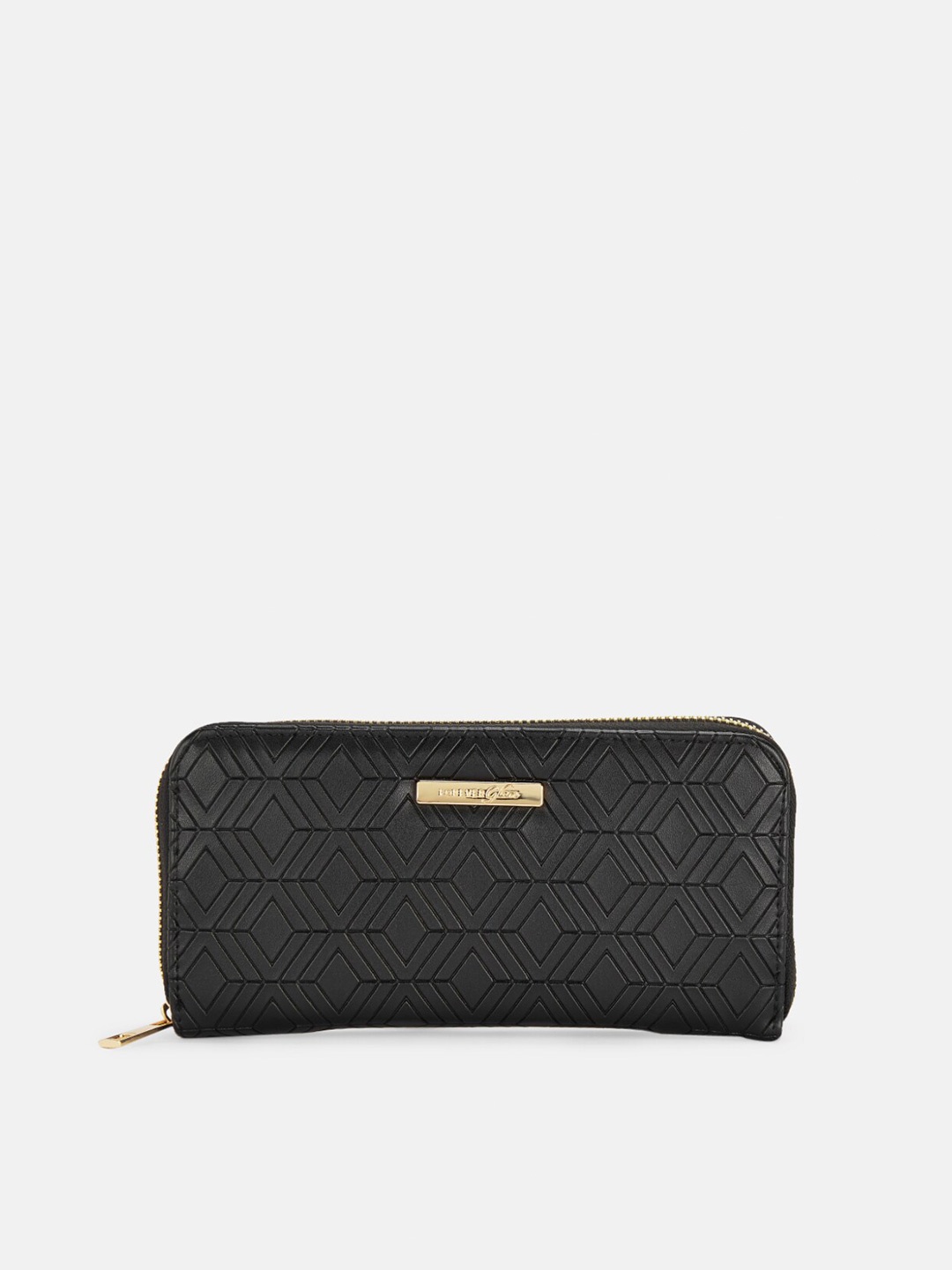 

Forever Glam by Pantaloons Women Geometric Textured Cut Work PU Zip Around Wallet, Black