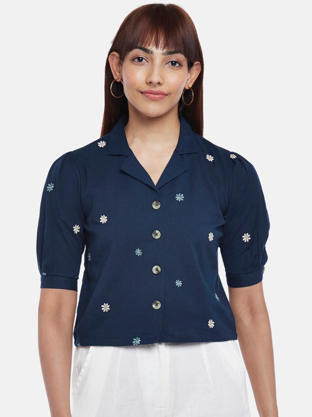 

AKKRITI BY PANTALOONS Blue Shirt Style Top