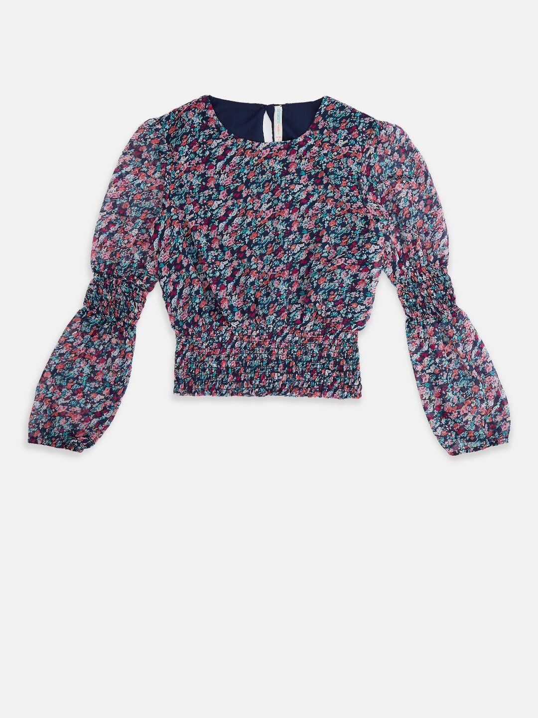 

Pantaloons Junior Navy Blue Floral Print Blouson Top