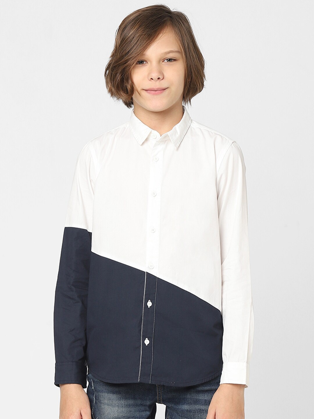 

Jack & Jones Junior Boys White Colourblocked Casual Shirt