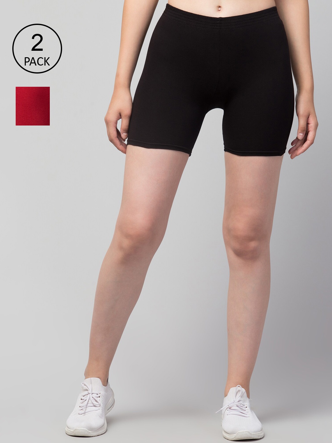 

Apraa & Parma Women Pack of 2 Black Slim Fit Cycling Pure Cotton Shorts