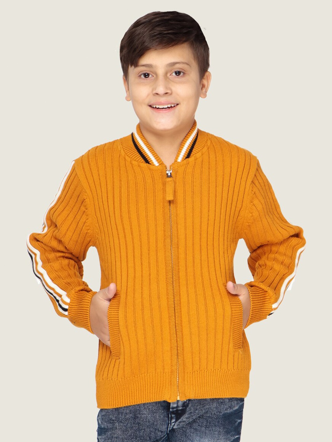 

LASNAK Boys Mustard Ribbed Cotton Pullover Sweater
