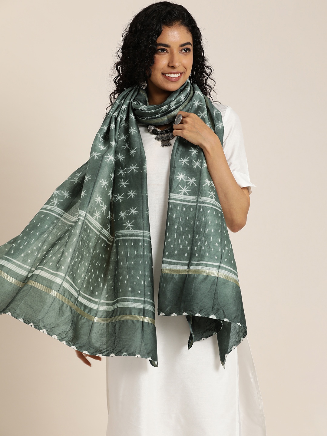 

Taavi Geometric Printed Mukaish Dupatta, Grey