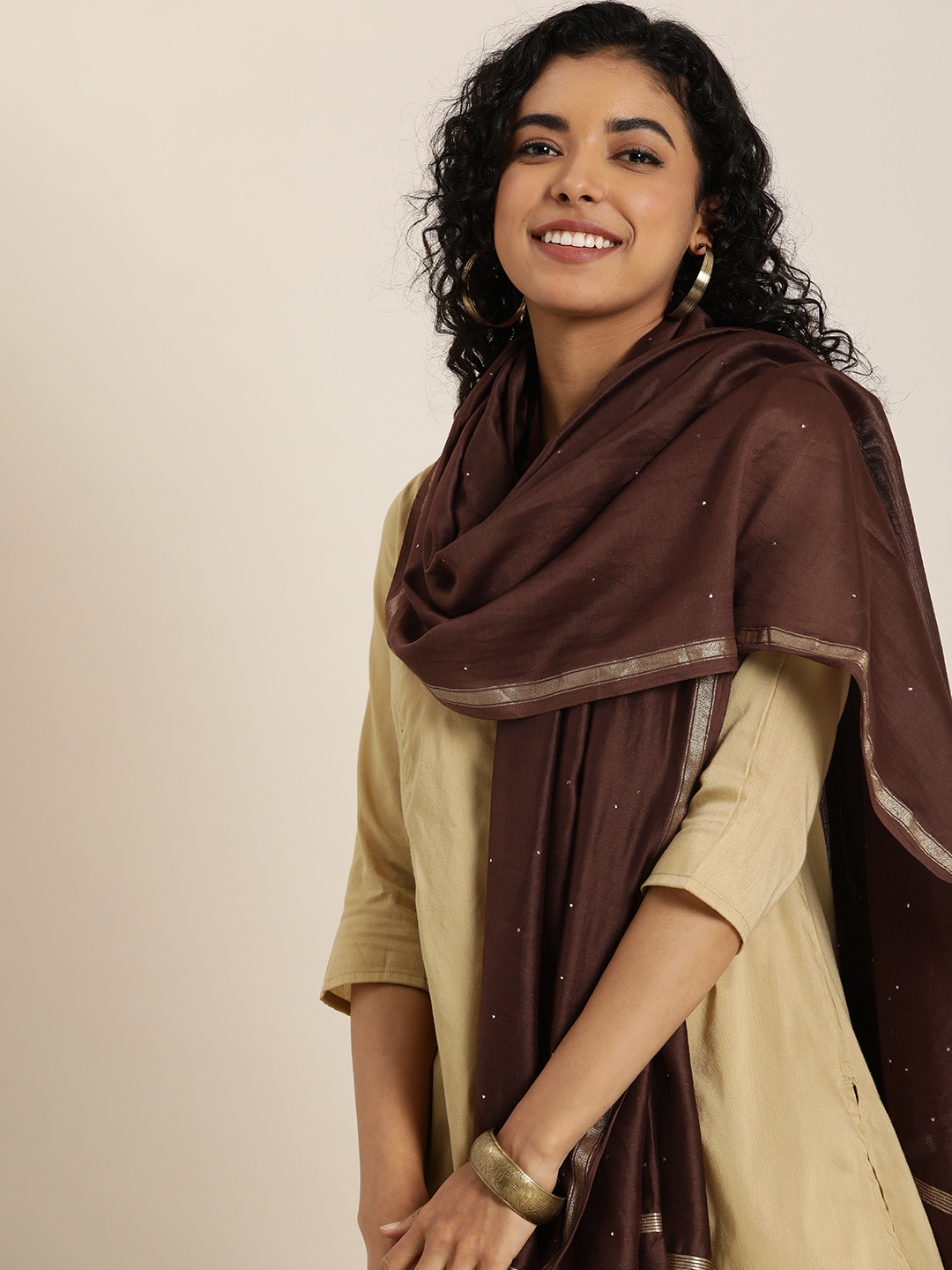 

Taavi Solid Mukaish Dupatta, Brown