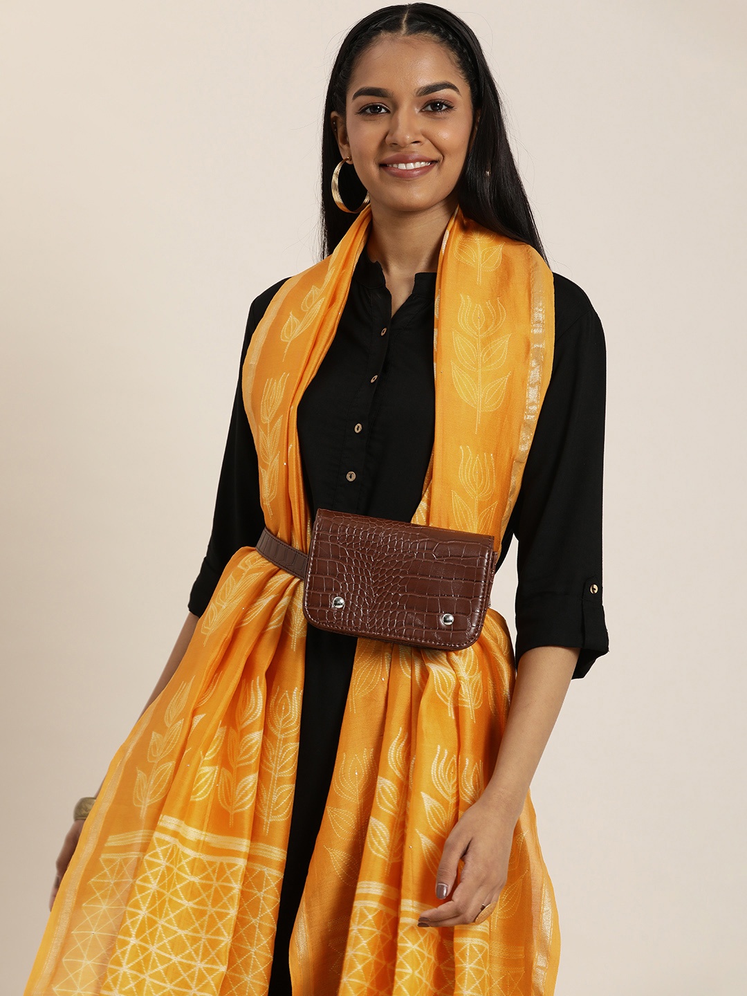 

Taavi Ethnic Motifs Printed Mukaish Dupatta, Mustard