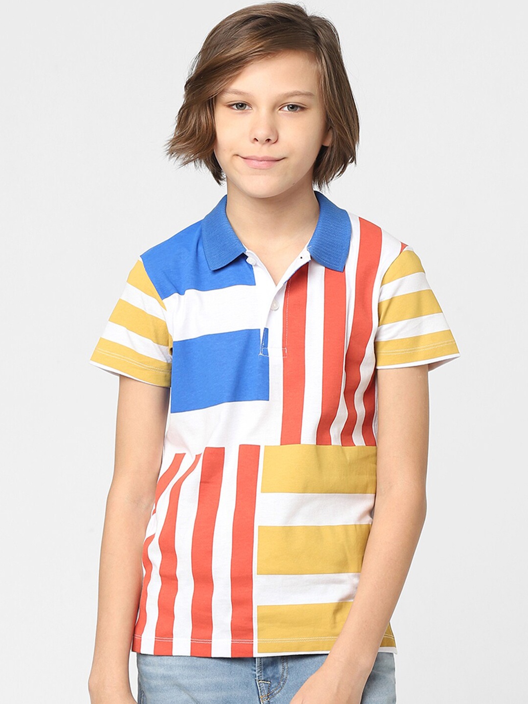 

Jack & Jones Junior Boys White Striped Polo Collar T-shirt