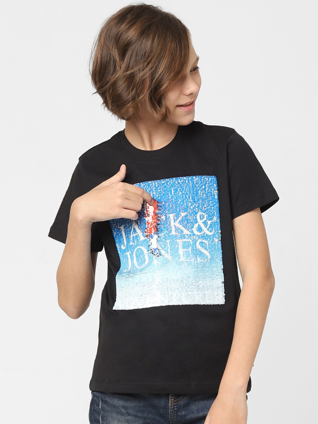 

Jack & Jones Junior Boys Black Printed T-shirt