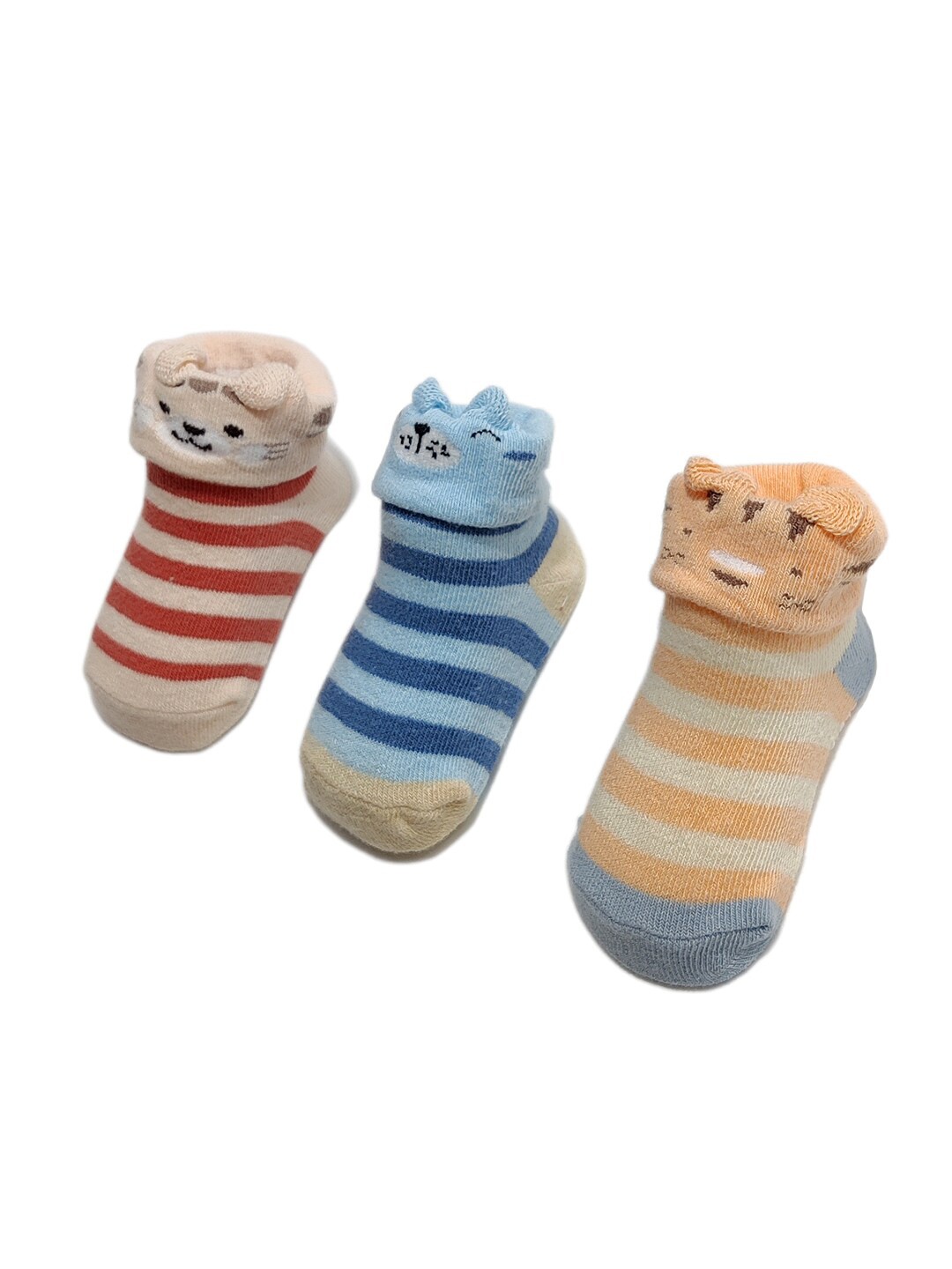 

FOOTPRINT 3 Pairs Infant Kids Unisex Multi-Colored Ankle-Length Assorted Antiskid Cotton Socks, Red