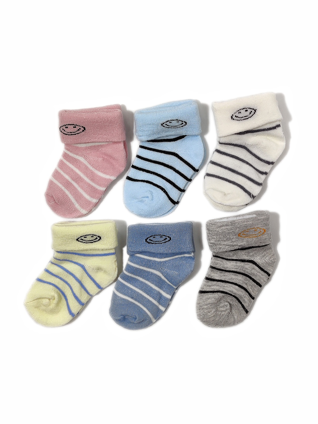 

FOOTPRINTS Kids Pack Of 6 Striped Cotton Ankle-Length Socks, Grey