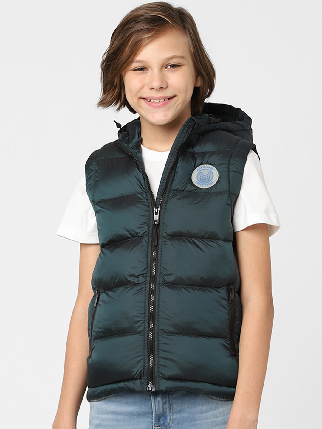 

Jack & Jones Junior Boys Green Sleeveless Hooded Puffer Jacket