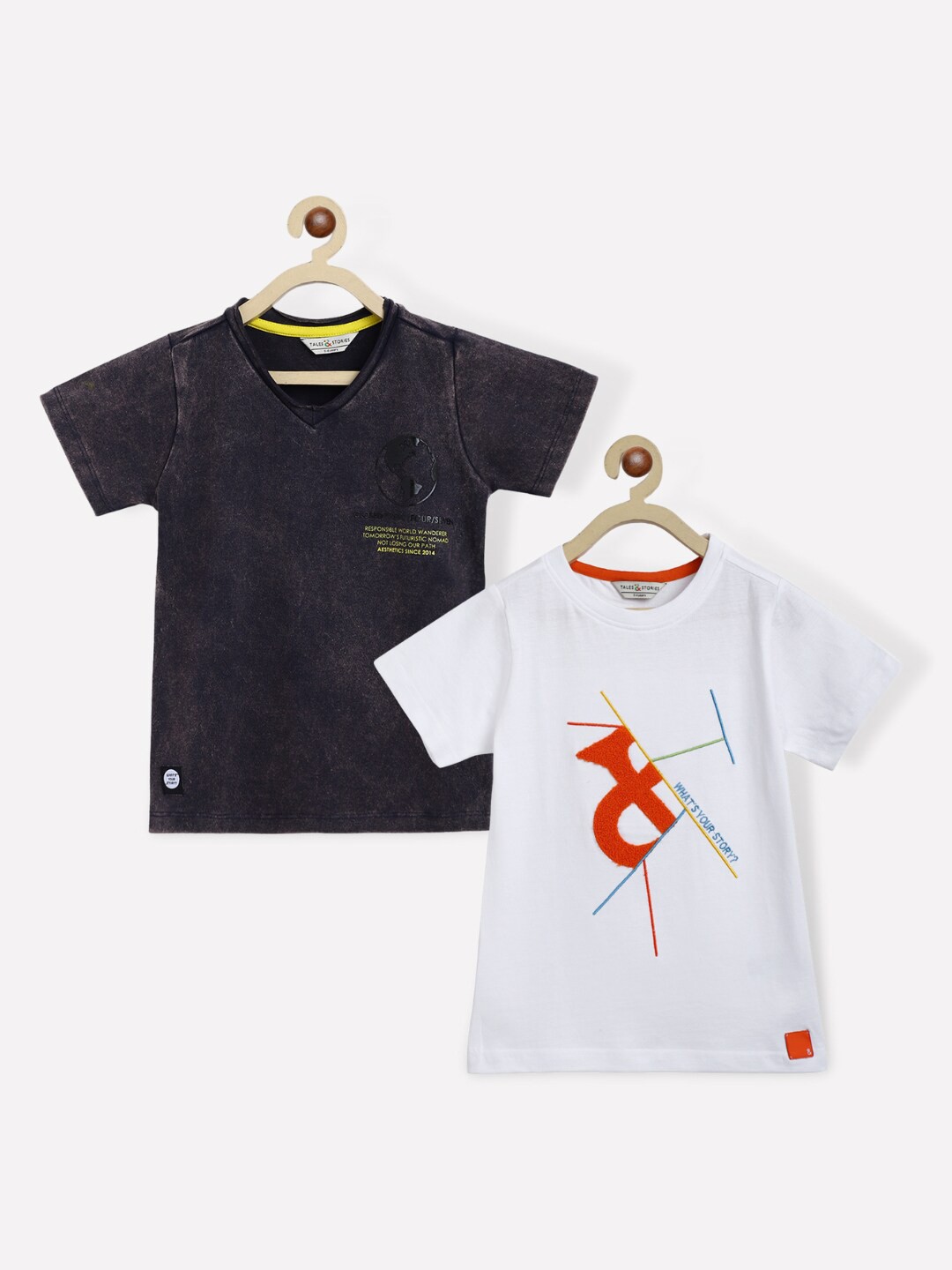 

TALES & STORIES Boys Pack Of 2 Black & White Printed T-shirts