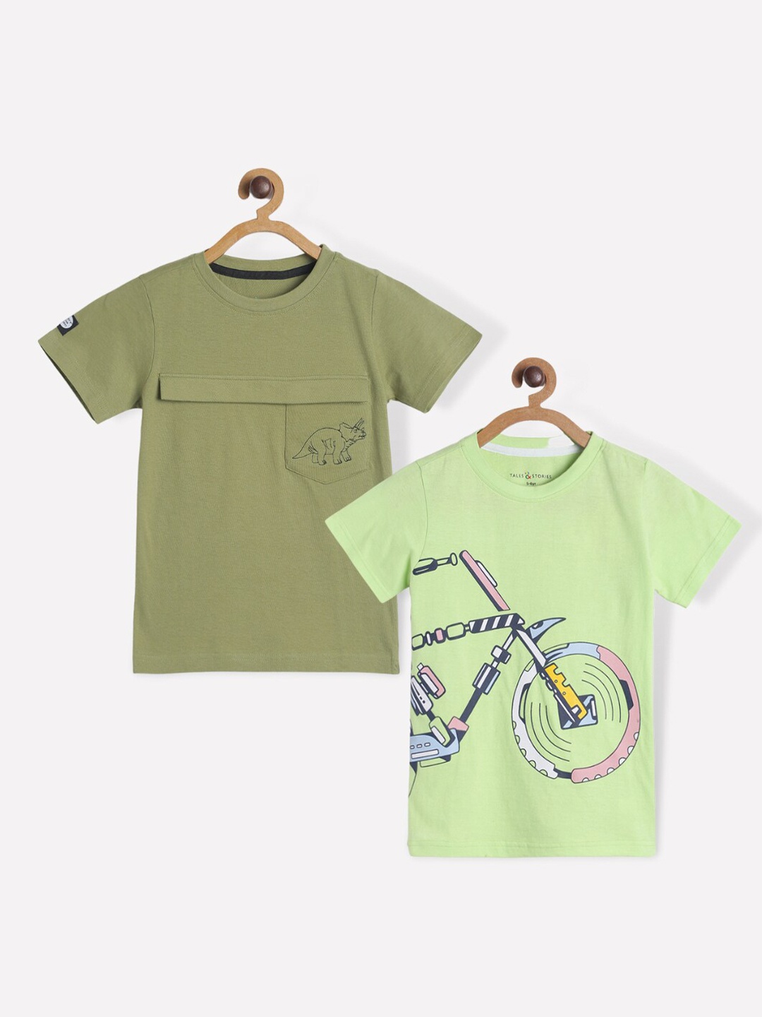 

TALES & STORIES Boys Pack Of 2 Green Typography 2 Printed T-shirts
