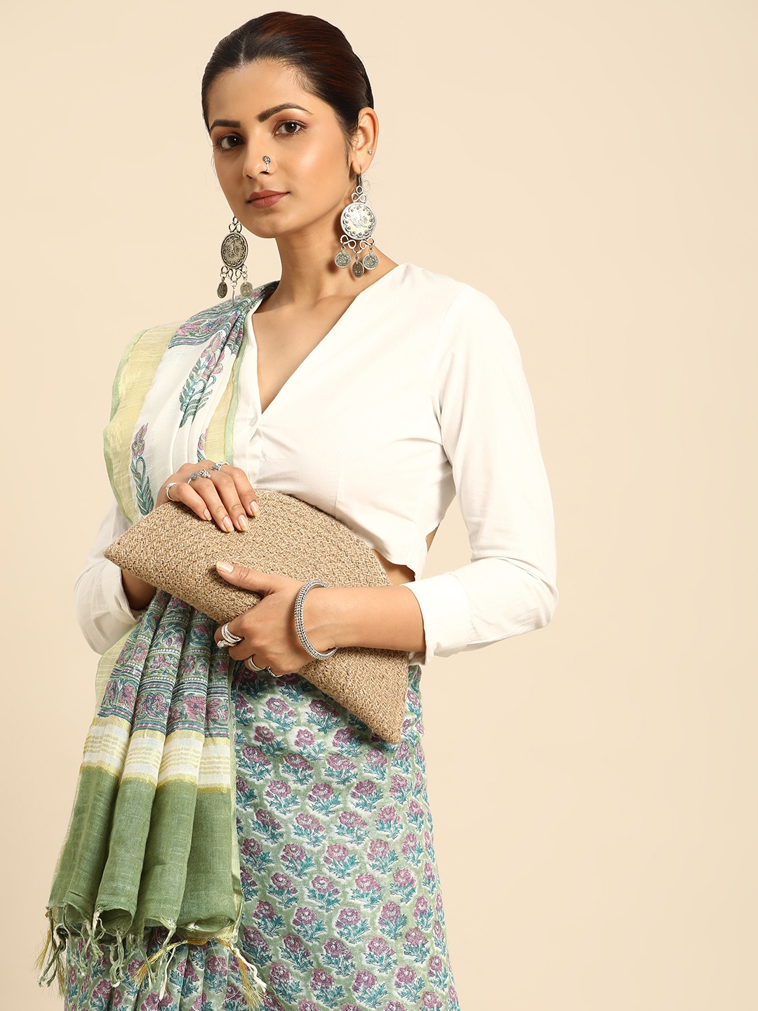 

Taavi Sanganeri Printed Pure Cotton Saree, Green