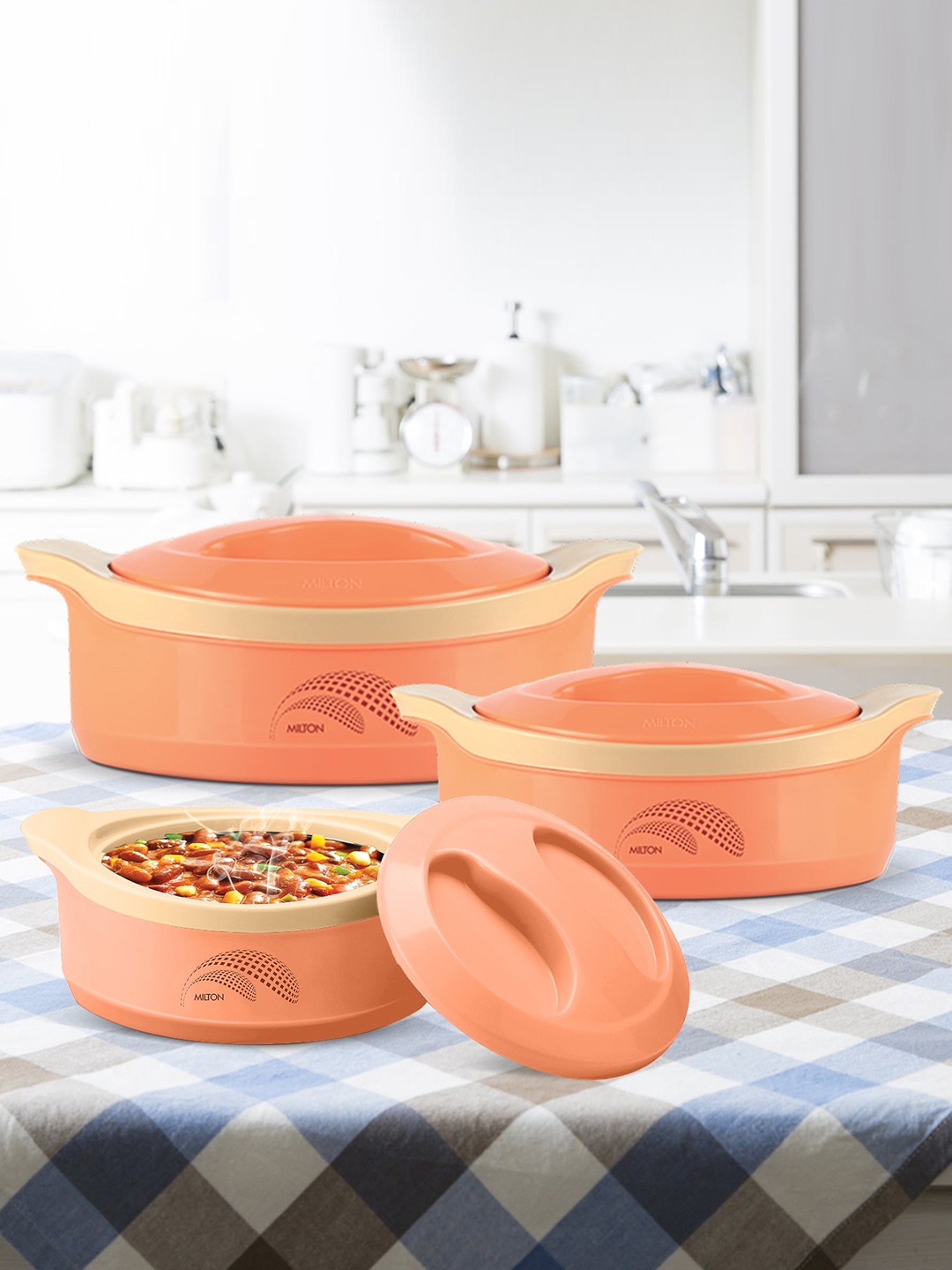 

Milton Orange New Marvel Jr. Set of 3 Inner Steel Casserole Gift 450 ml 850 ml 1240 ml, Peach