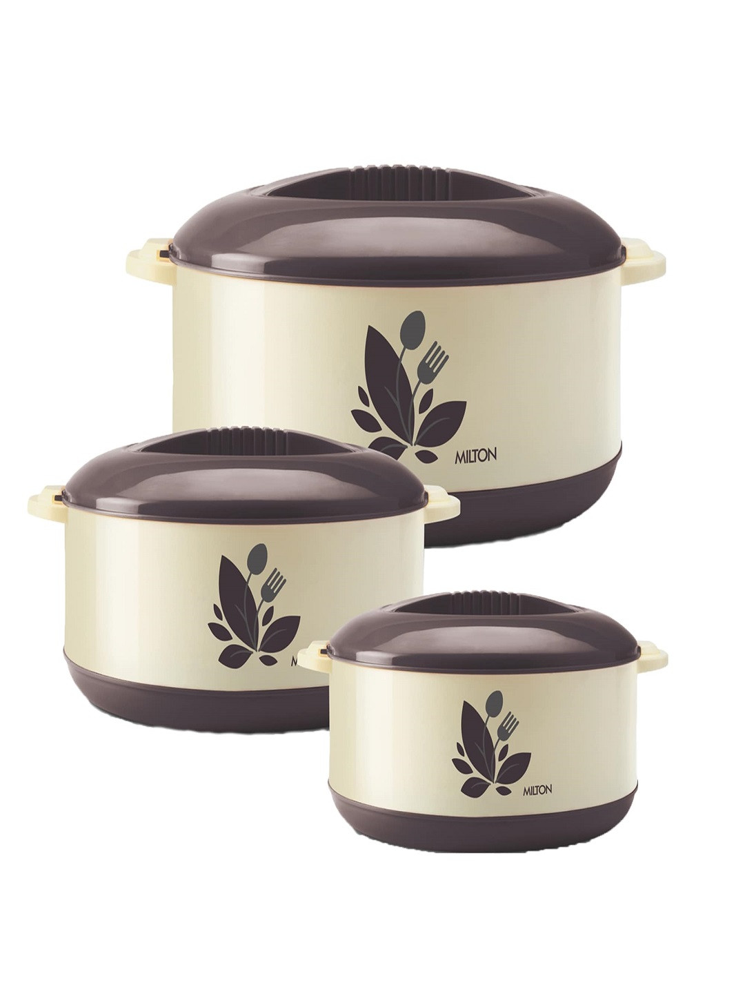 

Milton New Orchid Jr. Set Of 3 Inner Steel Casserole Gift Set 450 ml 850 ml & 1.26 L, Brown