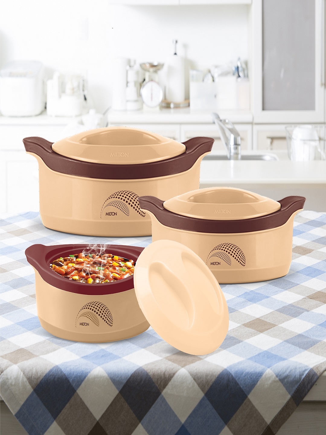 

Milton New Marvel Jr 3 Pcs Brown Inner Steel Casserole Gift Set 450 ml 790 ml 1.24 L