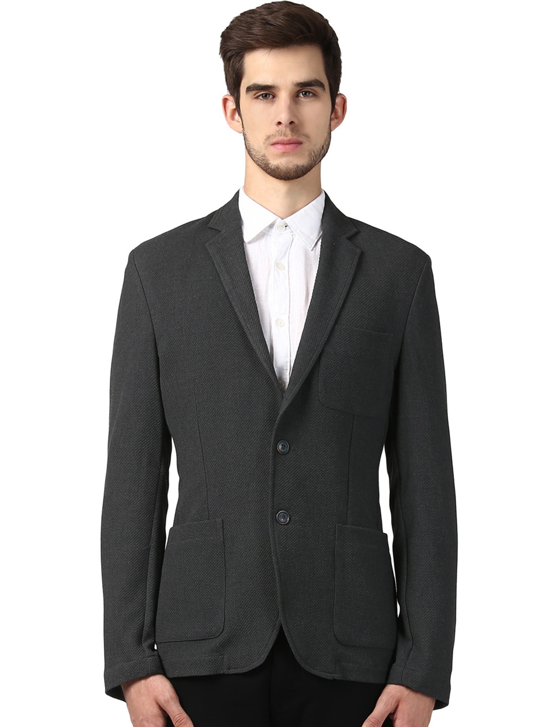 

Park Avenue Charcoal Grey Single-Breasted Slim Fit Formal Blazer