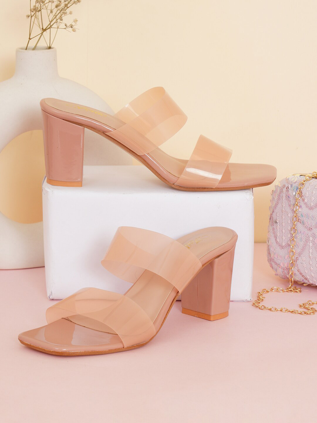 

VEILLE Women's Pink PU Party Block Mules