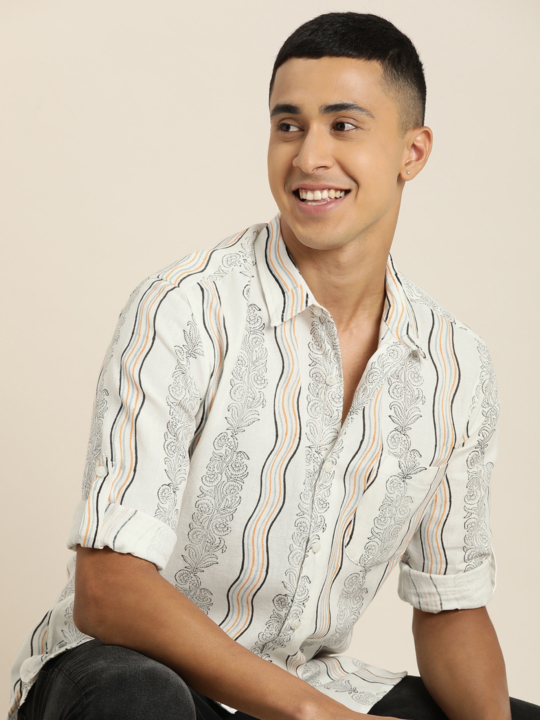 

Taavi Sanganeri Block Print Pure Cotton Casual Shirt, White