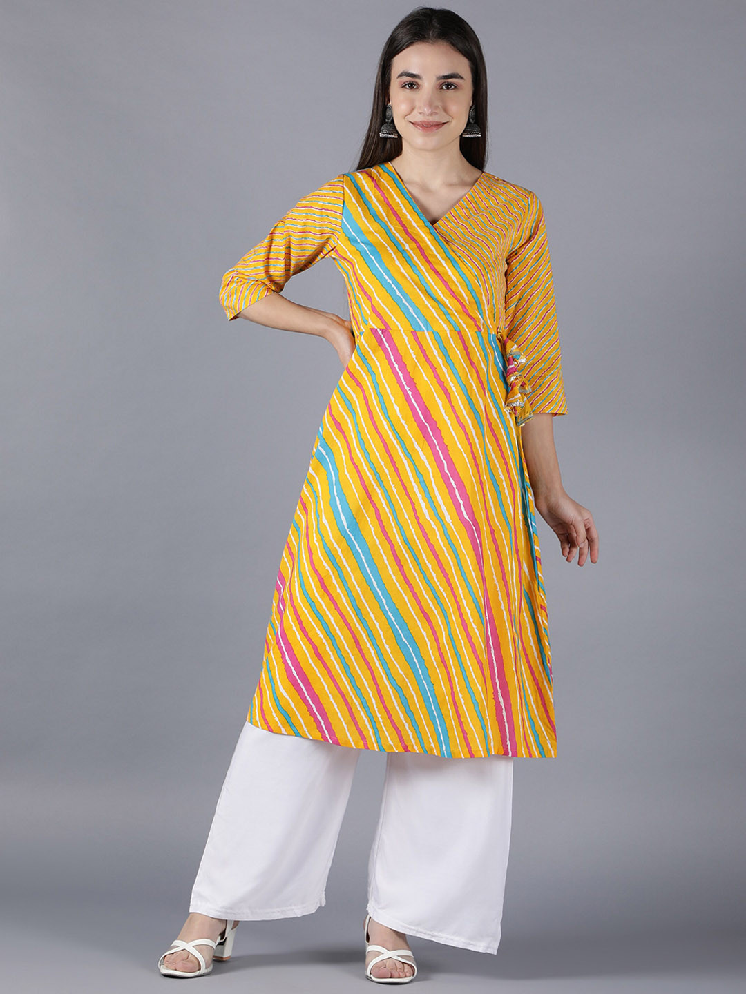 

Cot'N Soft Women Yellow Striped Thread Work Asymmetric Handloom Kurta