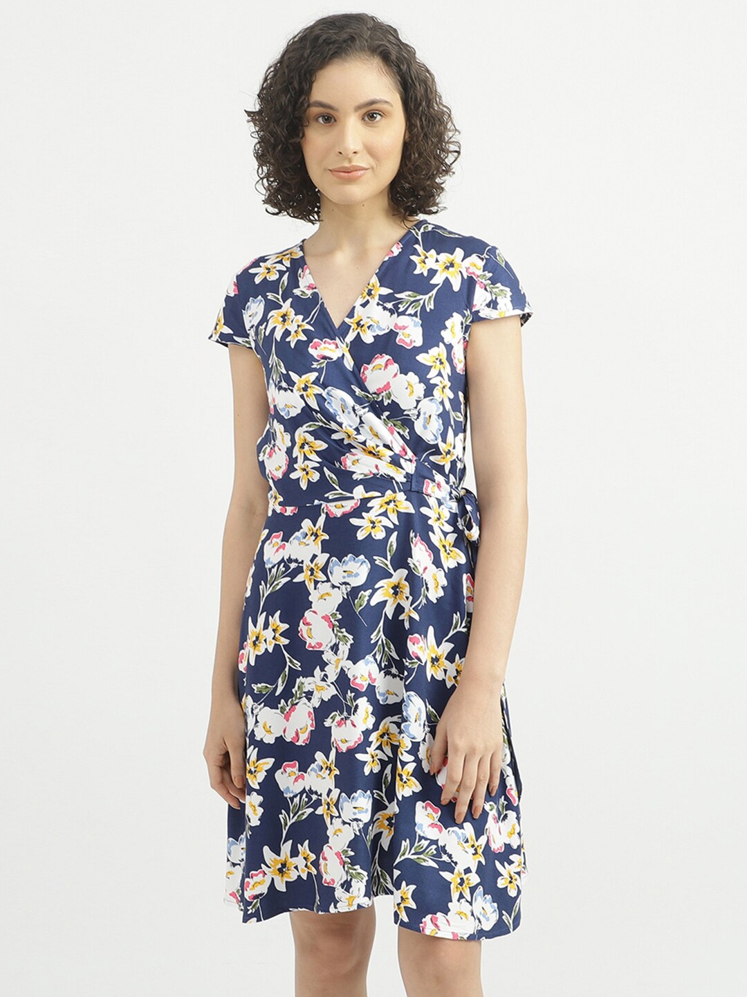 

United Colors of Benetton Navy Blue Floral Printed Wrap Dress