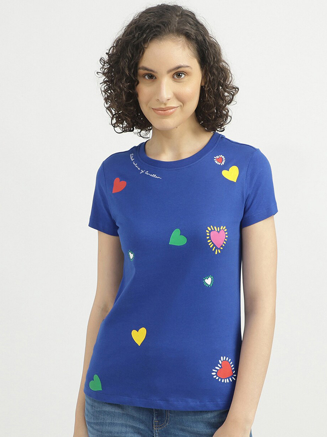 

United Colors of Benetton Women Blue Printed Slim Fit T-shirt