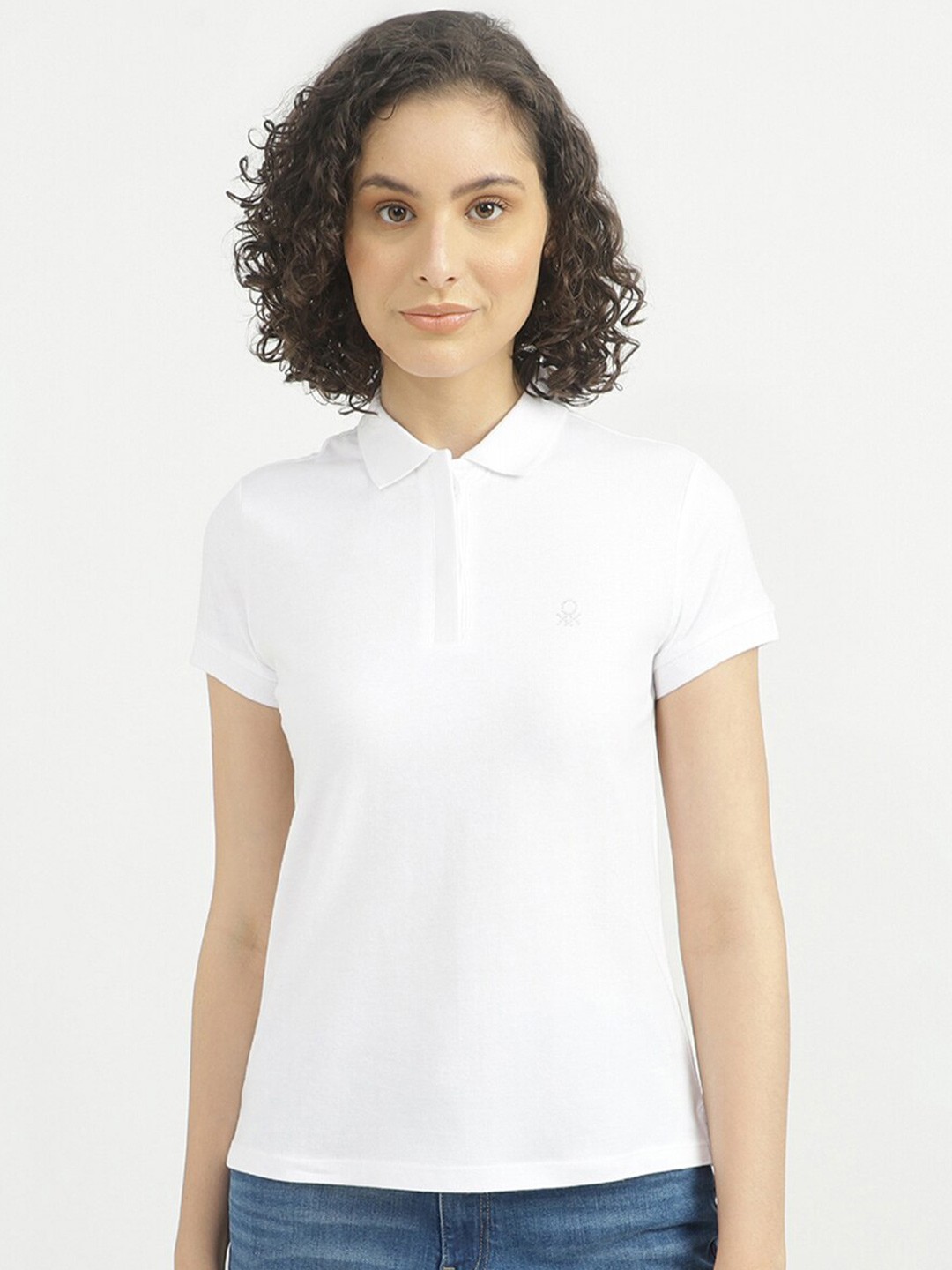 

United Colors of Benetton Women White Polo Collar T-shirt