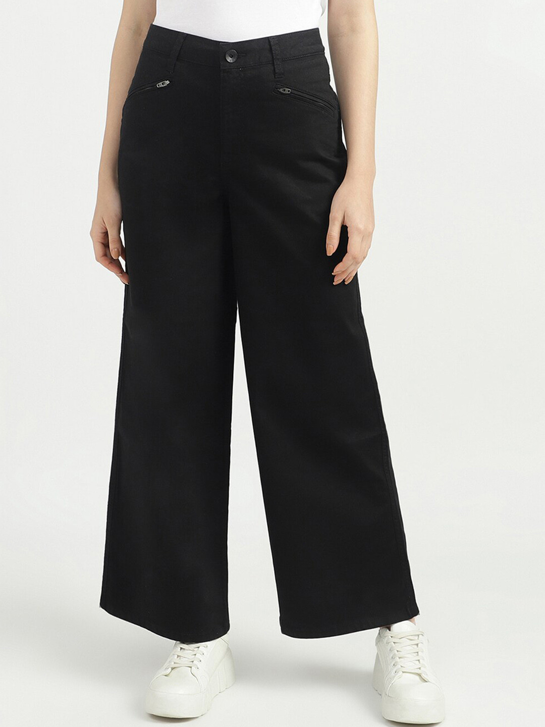 

United Colors of Benetton Women Wide Leg Cotton Jeans, Black