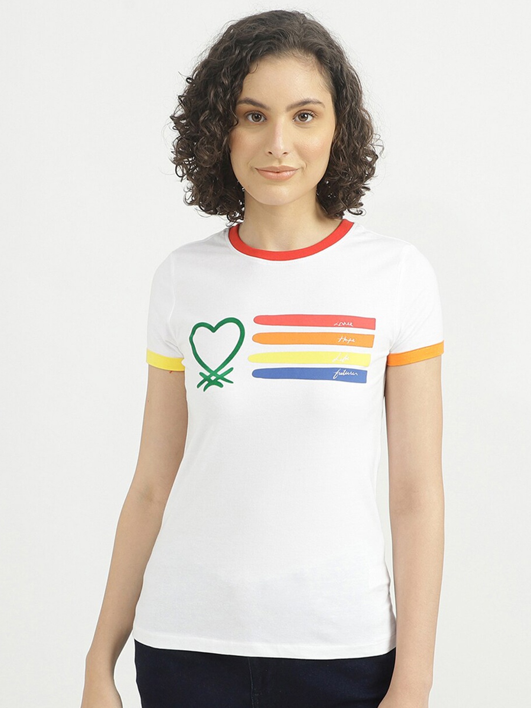 

United Colors of Benetton Women White Printed Slim Fit T-shirt