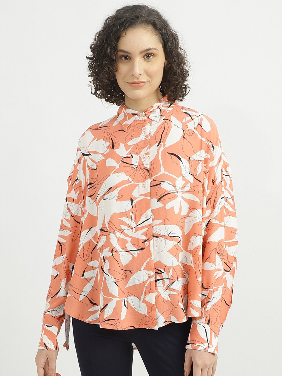 

United Colors of Benetton Women Coral Floral Printed Casual Shirt