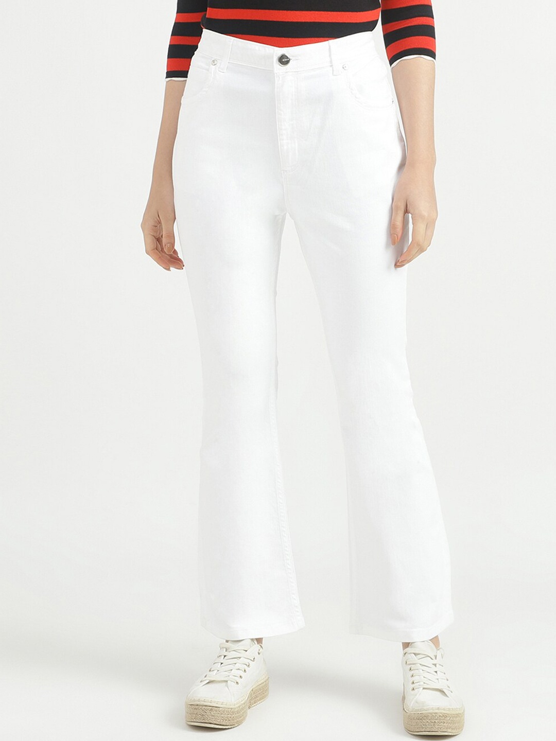 

United Colors of Benetton Women Flared Cotton Jeans, White