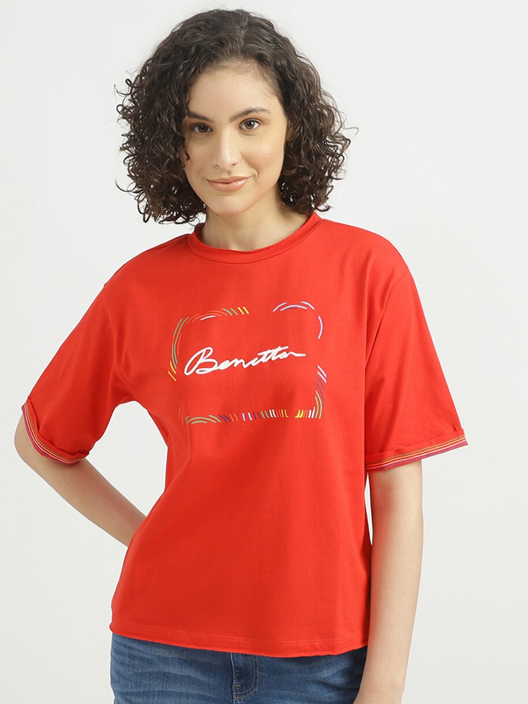 

United Colors of Benetton Women Red Typography Printed T-shirt