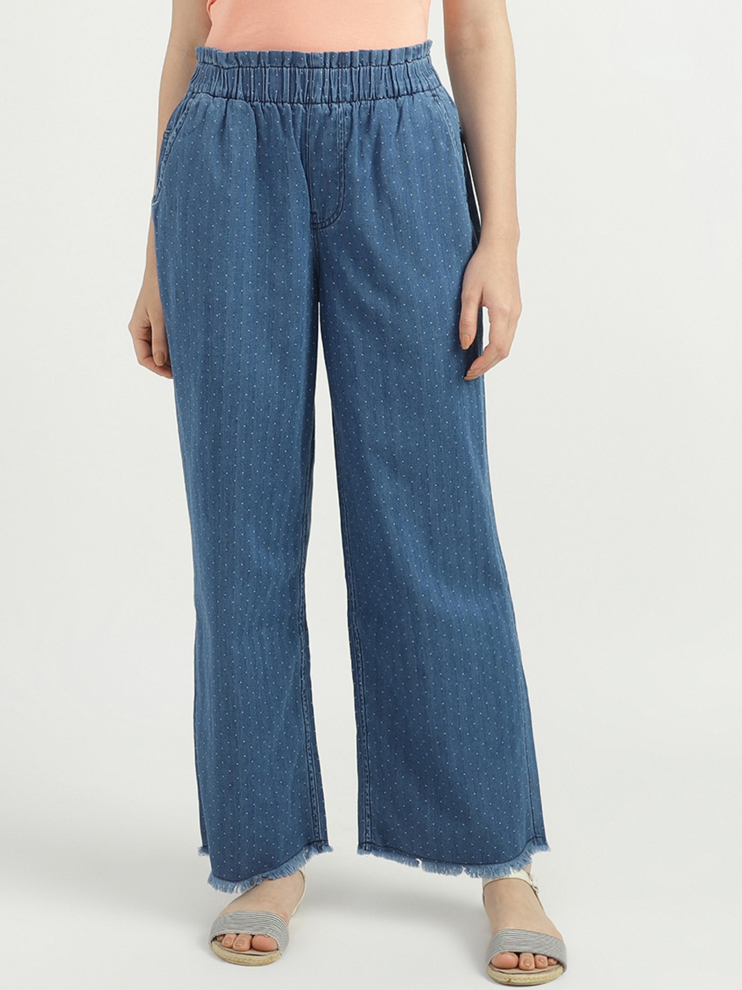 

United Colors of Benetton Women Blue Loose Fit Cotton Trousers