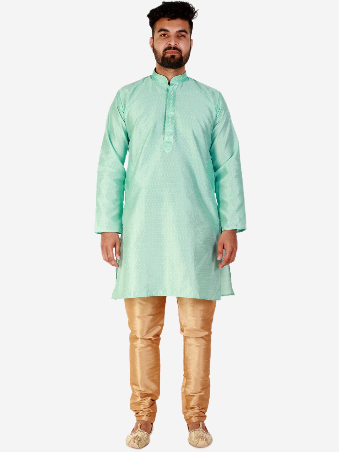 

Pro-Ethic STYLE DEVELOPER Men Pure Silk Kurta with Churidar, Turquoise blue