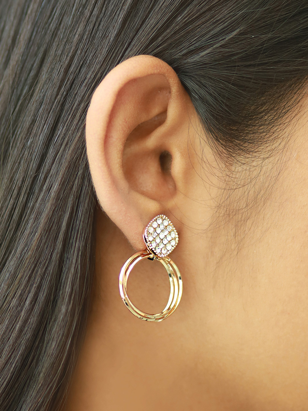 

Ayesha White Rhinestone Circular Drop Earrings