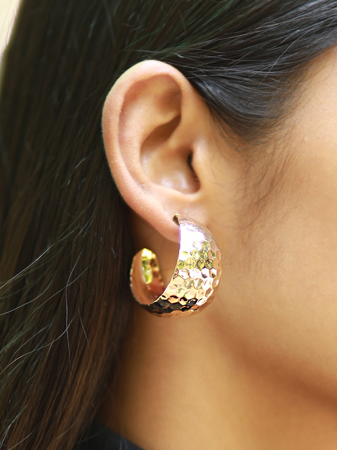 

Ayesha Gold-Plated Textured Circular Half Hoop Earrings