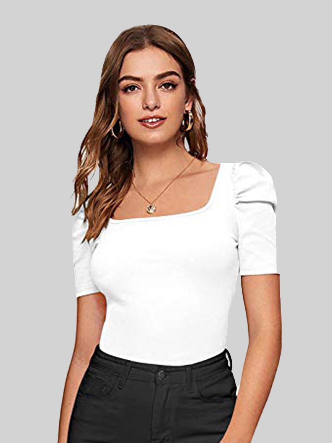 

LONDON BELLY Women White Solid Bardot Top