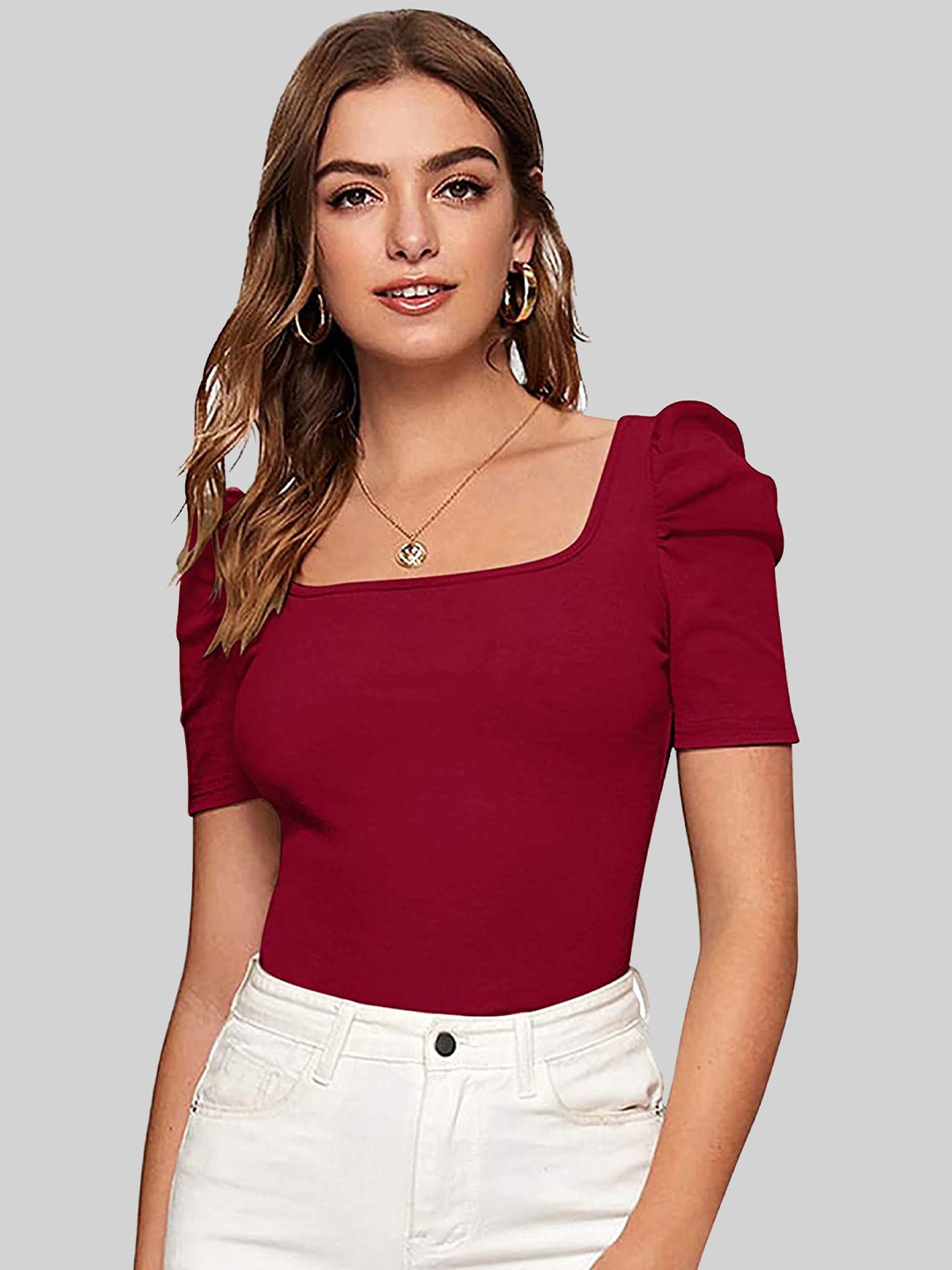 

LONDON BELLY Women Maroon Puff Sleeve Top