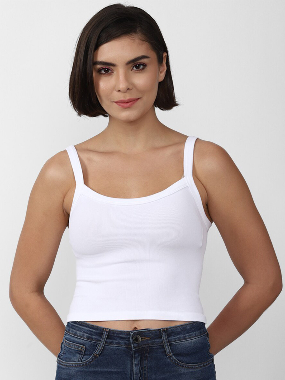 

FOREVER 21 Women White Tank Crop Top