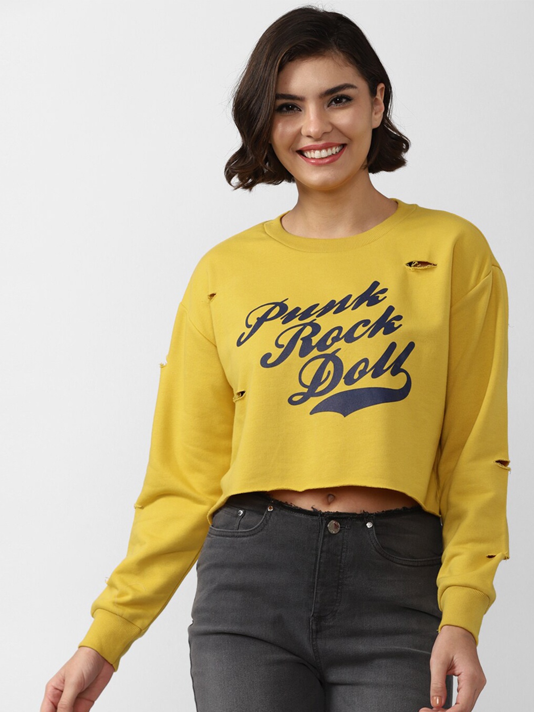 

FOREVER 21 Yellow Print Crop Top