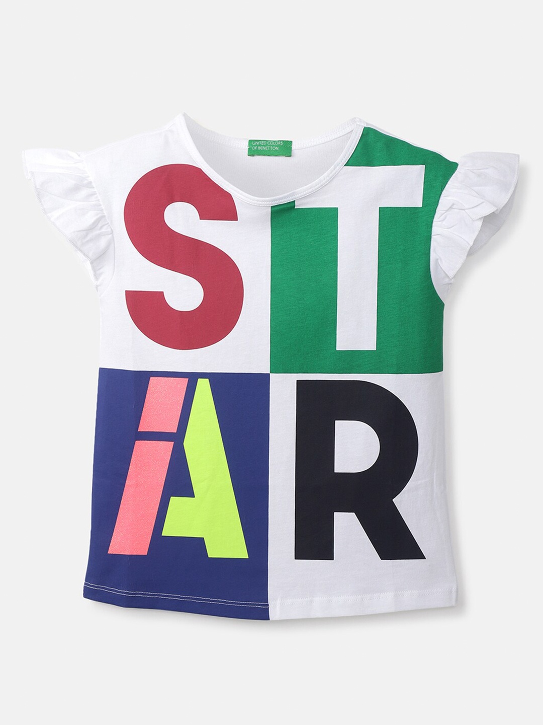 

United Colors of Benetton Girls White Print Pure Cotton Top