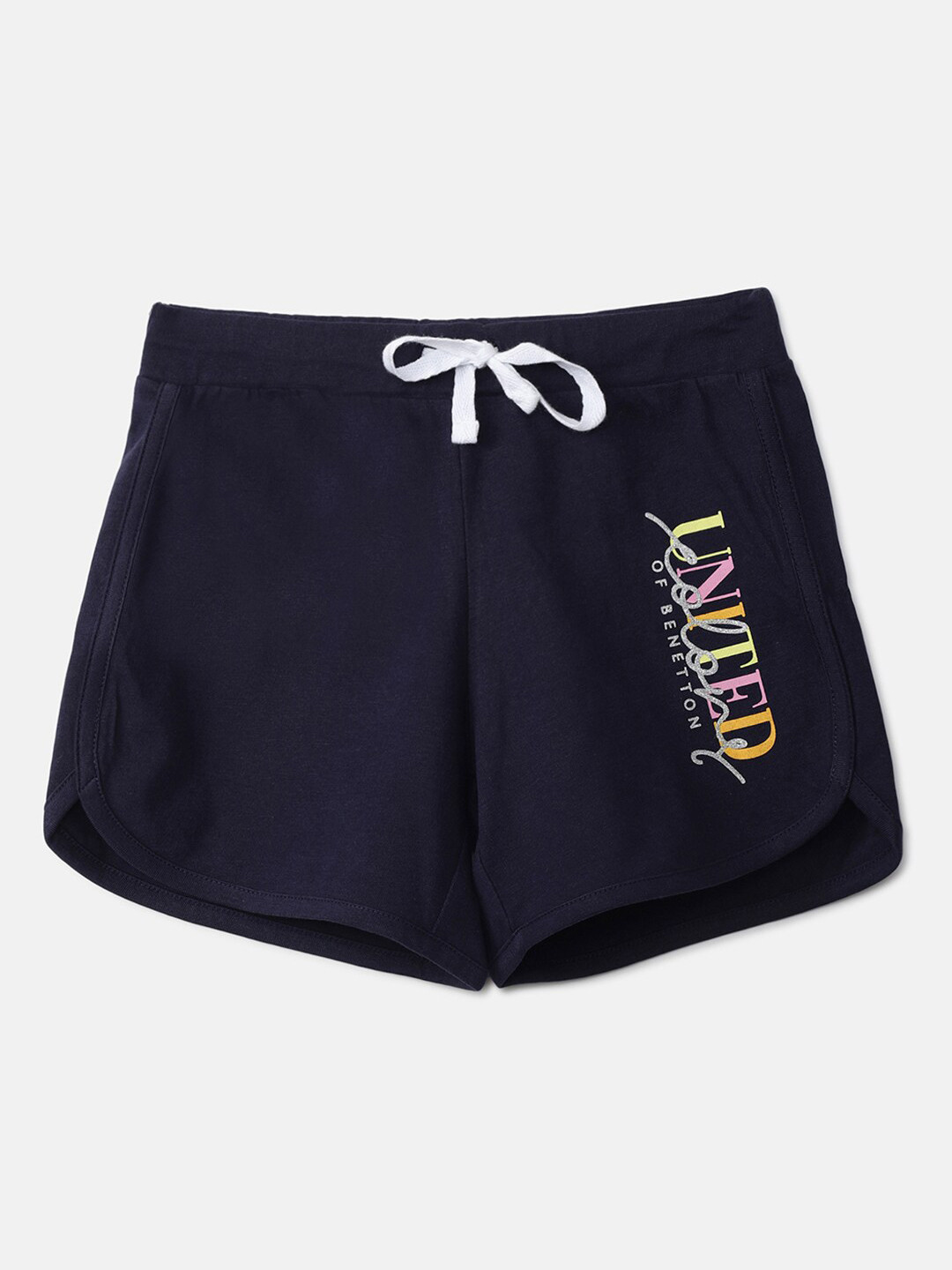 

United Colors of Benetton Girls Navy Blue Solid Pure Cotton Shorts