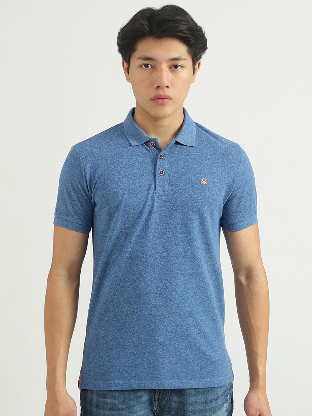 

United Colors of Benetton Men Blue Polo Collar T-shirt