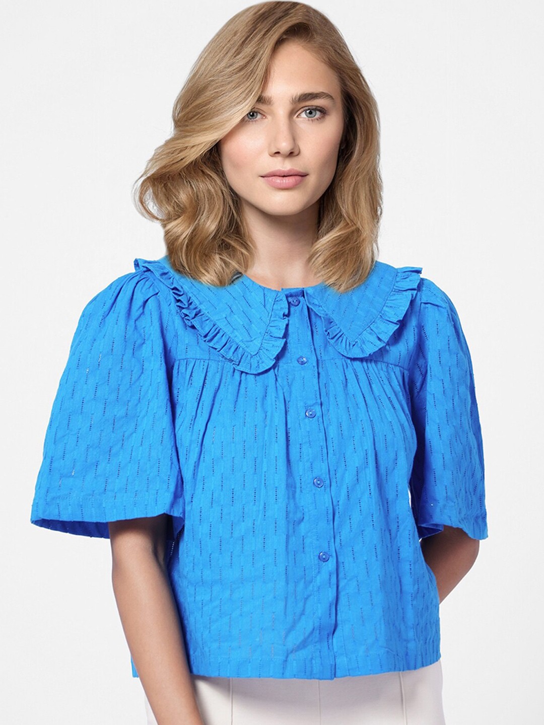 

Vero Moda Women Blue Peter Pan Collar Shirt Style Top