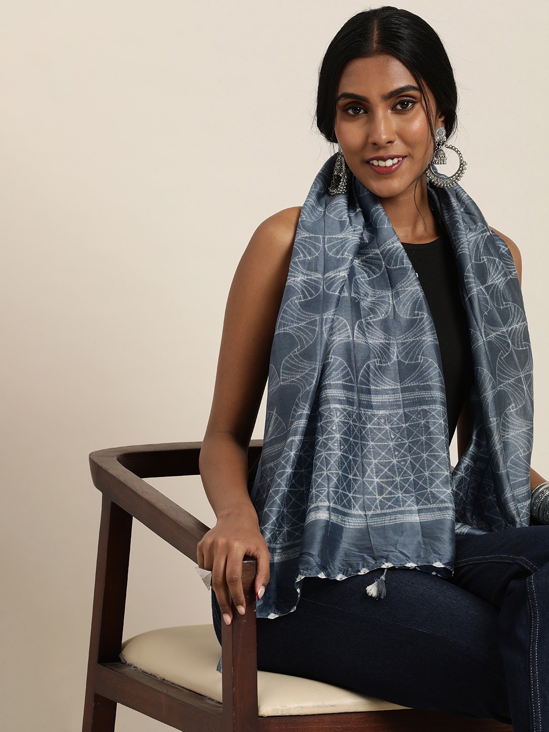 

Taavi Shibori Geometric Printed Stoles, Blue